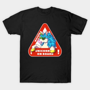 Warning Unicorn On Board Funny Unicorn Lover Gift T-Shirt